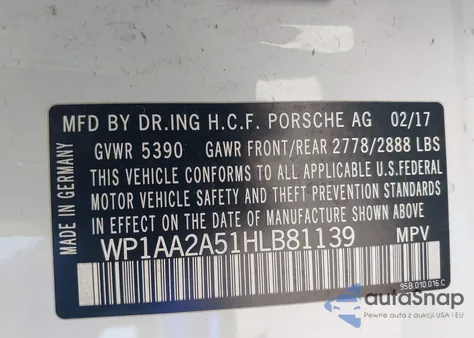 2017 Porsche Macan from USA, damaged, VIN WP1AA2A51HLB81139